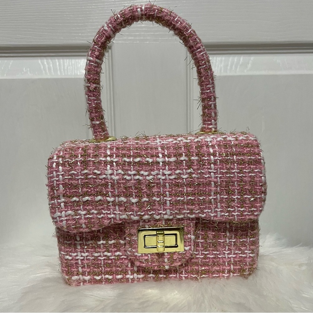 💗 *NEW* Pink and‎ White Mini Tweed Bag with Gold Hardware